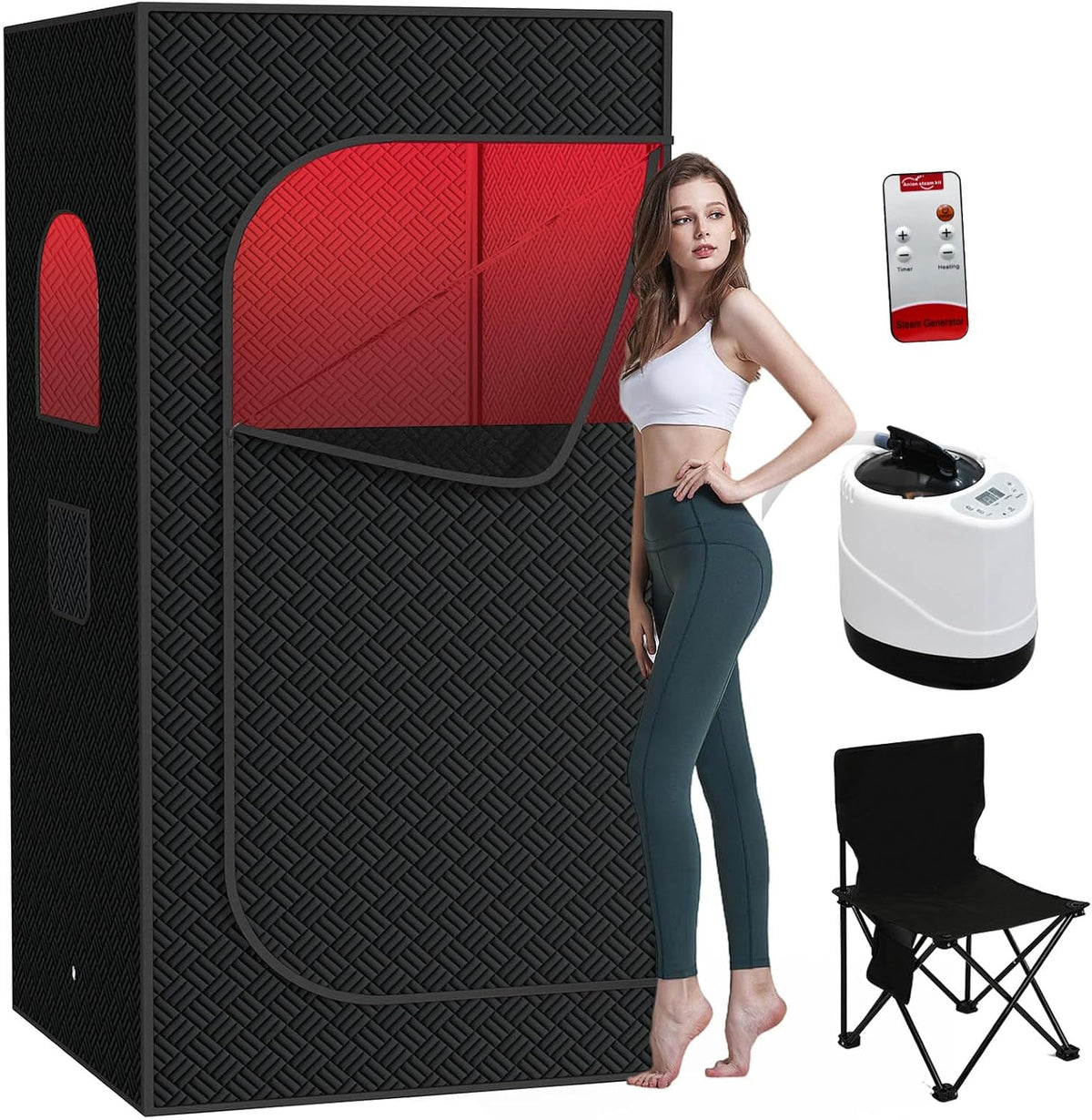 Sauneras Sauna Box, Portable Steam Sauna for Home with 1000W 3L Steamer, 9-Level Temperature Control & Remote, with Foldable Chair, for Relaxation, Detox & Indoor/Outdoor Use (Infrared Red Light Sauna) - Portable Home Spa