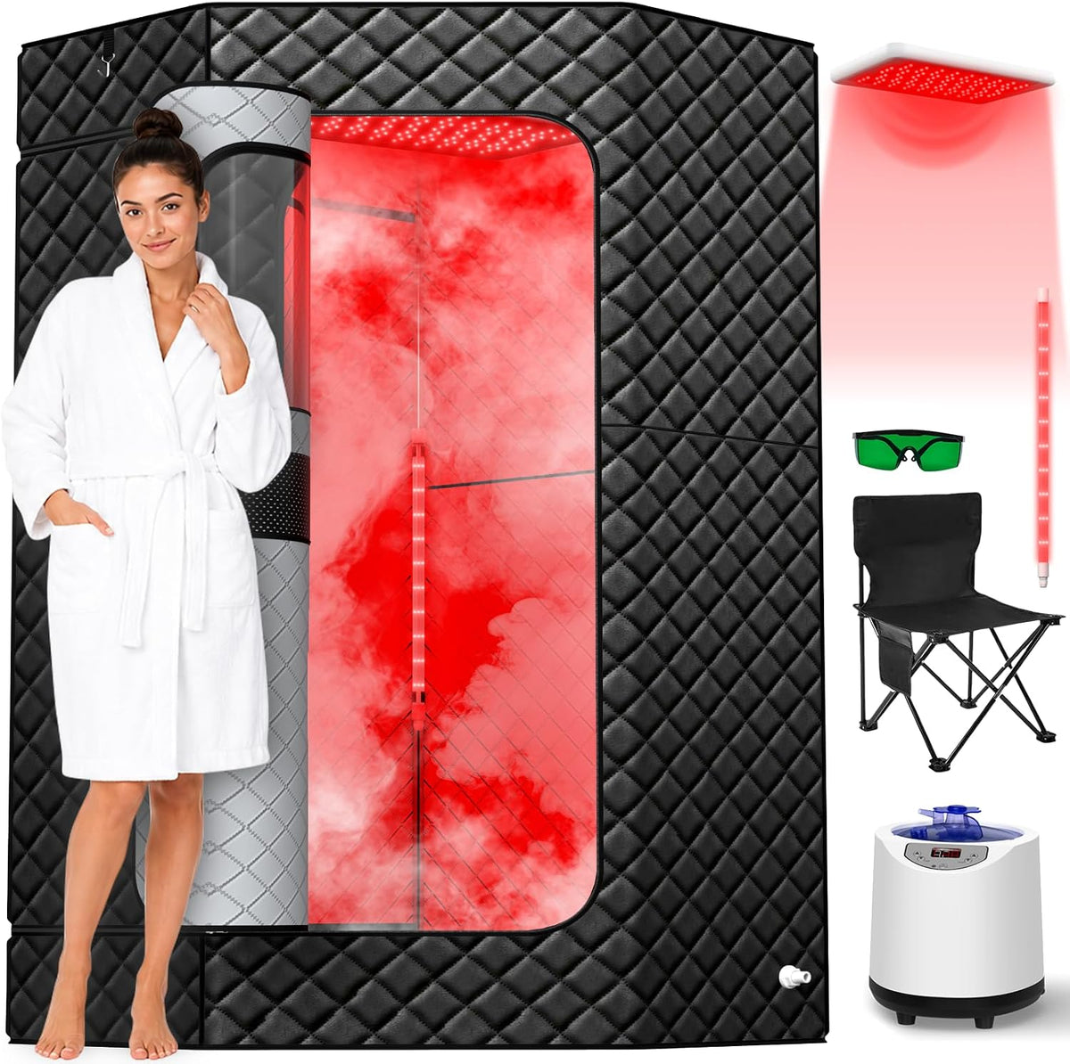 Sauneras Portable Home Infrared Sauna Box, 2-Panel Red Light Steam Sauna Tent - Portable Home Spa