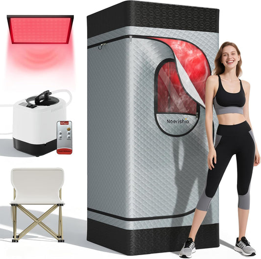 Sauneras Portable Steam Sauna Box, Infrared Sauna for Home, 660nm & 850nm Red Light Therapy, 99 Min Timer & 9 Temp Levels, 3L Steamer Remote Control Big Folding Chair, for Home Spa Detoxification - Portable Home Spa