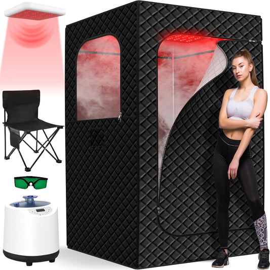 Sauneras Portable Infrared Home Steam Sauna Box with 660nm 850nm Red Light Therapy - Portable Home Spa