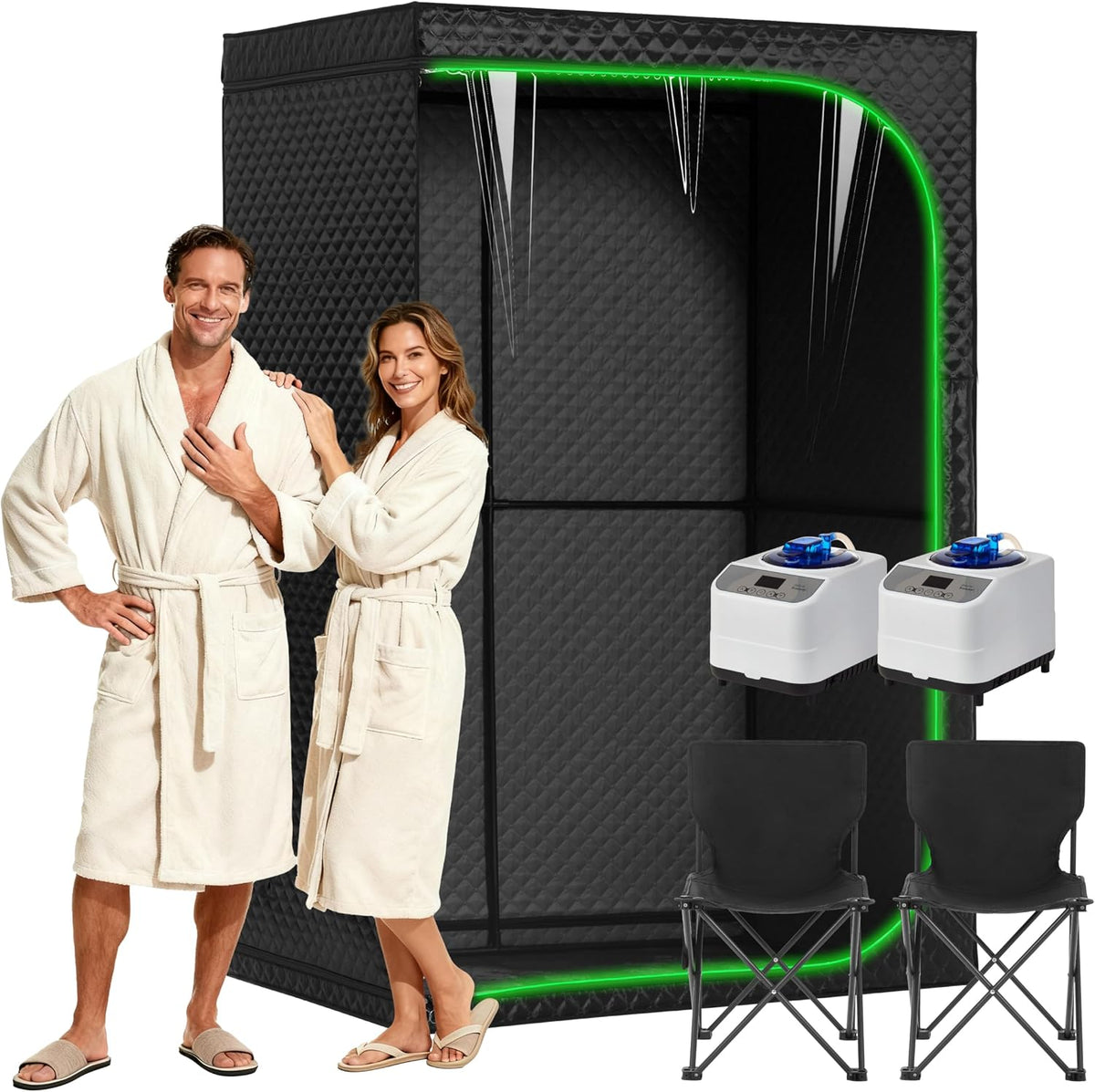 Sauneras Steam Sauna Tent for Home with Transparent Door, Portable Indoor Sauna with Powerful Steam Heating, Foldable Personal Spa for Relaxation (Double Rectangular, Black) - Portable Home Spa