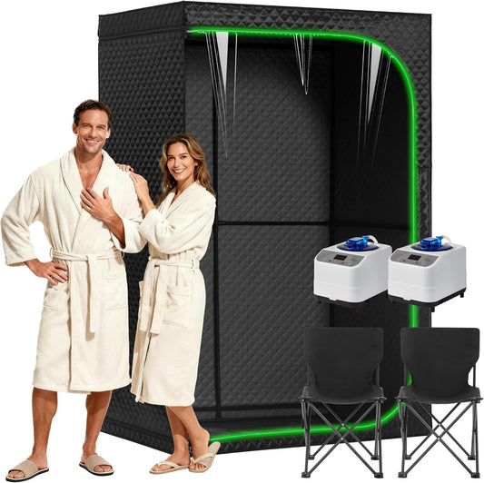 Sauneras Steam Sauna Tent for Home with Transparent Door, Portable Indoor Sauna with Powerful Steam Heating, Foldable Personal Spa for Relaxation (Double Rectangular, Black) - Portable Home Spa
